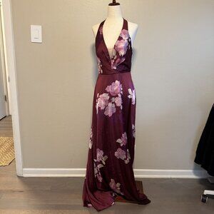 NWT Davids Bridal Floral Halter Neck Satin Maxi Dress Size 4
